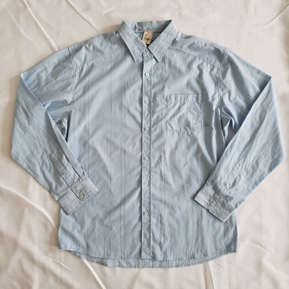Men's Tilly's Infamous Embroidered Stripe Button Up Shirt SZ XXL Blue